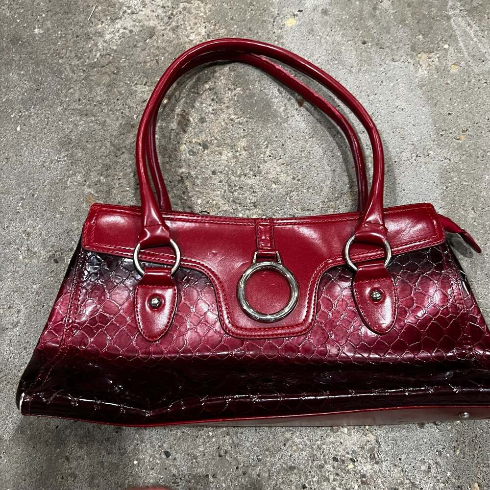 Red Patent Croc-Embossed Shoulder Bag